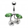 Piercing nombril cerise transparente feuilles vertes (D174)