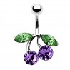 Piercing nombril cerise lilas feuilles vertes (D174)