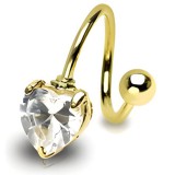 Piercing spirale 34 - Zircone coeur plaqué-or