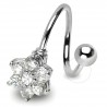 Piercing spirale 26 - Fleur avec cristaux transparents