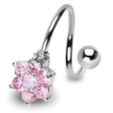 Piercing spirale 26 - Fleur avec cristaux roses