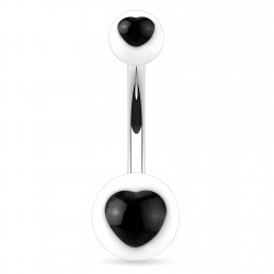 Piercing nombril UV 13 - Cœur noir sur fond blanc