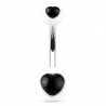 Piercing nombril UV cœur noir central avec boule blanche (13)