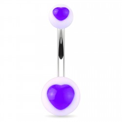 Piercing nombril UV 13 - Cœur lilas sur fond blanc