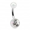 Piercing nombril UV 115 - Luisant blanc avec strass transparent