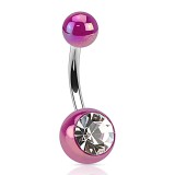 Piercing nombril UV 115 - Luisant lilas avec strass transparent