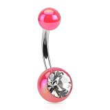 Piercing nombril UV 115 - Luisant rose avec strass transparent