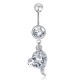 Piercing nombril coeur avec pendentif coeur cristal transparent (01)