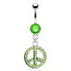 Piercing nombril peace and love avec cristaux vert-pomme (D129)