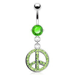 Piercing nombril peace and love avec cristaux vert-pomme (D129)