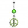 Piercing nombril peace and love avec cristaux vert-pomme (D129)