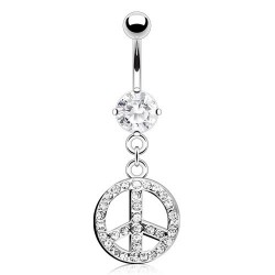 Piercing nombril peace and love avec cristaux transparents (D129)