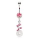 Piercing nombril vrilles avec strass roses et perle (D143)