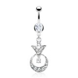 Piercing nombril cercle et triangle cristaux transparents (D157)