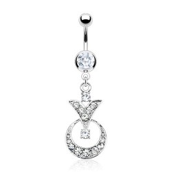 Piercing nombril cercle et triangle cristaux transparents (D157)