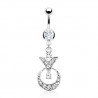 Piercing nombril cercle avec triangle orné de cristaux transparents