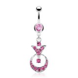 Piercing nombril cercle et triangle cristaux roses (D157)