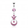 Piercing nombril cercle et triangle avec cristaux roses