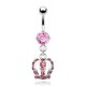 Piercing nombril couronne avec cristaux roses (D130)