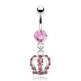 Piercing nombril couronne multiples cristaux roses (D130)