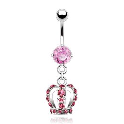 Piercing nombril couronne multiples cristaux roses (D130)