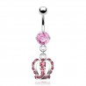 Piercing nombril couronne avec cristaux roses (D130)