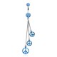 Piercing nombril chainettes avec motif peace and love bleu