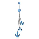 Piercing nombril peace and love bleu chainettes (D114)