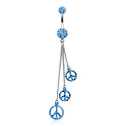 Piercing nombril peace and love bleu chainettes (D114)