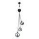 Piercing nombril chaîne avec pendentifs peace and love noir (D114)
