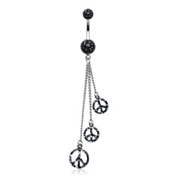 Piercing nombril peace and love noir chainettes (D114)