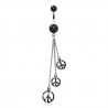Piercing nombril chaîne avec pendentifs peace and love noir (D114)