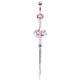 Piercing nombril couronne avec cristal rose central et chainettes (D167)