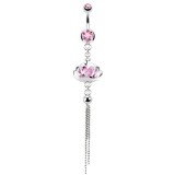 Piercing nombril couronne cristal rose et chainettes (D167)