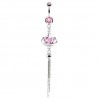 Piercing nombril couronne avec cristal rose central et chainettes (D167)