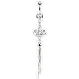 Piercing nombril couronne cristal transparent et chainettes (D167)