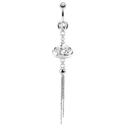 Piercing nombril couronne cristal transparent et chainettes (D167)