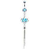 Piercing nombril couronne cristal bleu-clair et chainettes (D167)