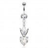Piercing nombril cristal cœur avec couronne effet transparent