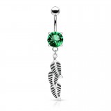 Piercing nombril cristal vert-pomme avec trois feuilles (D30)