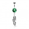 Piercing nombril cristal vert avec pendentif trois feuilles