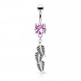 Piercing nombril cristal rose avec trois feuilles (D30)