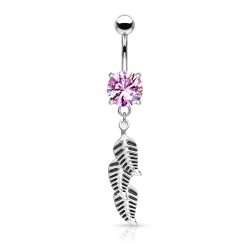 Piercing nombril cristal rose avec trois feuilles (D30)