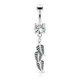 Piercing nombril cristal transparent avec trois feuilles (D30)