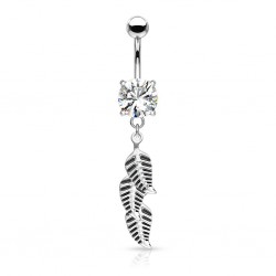 Piercing nombril cristal transparent avec trois feuilles (D30)