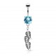 Piercing nombril cristal bleu-clair avec trois feuilles (D30)