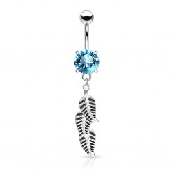 Piercing nombril cristal bleu-clair avec trois feuilles (D30)