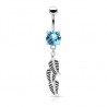 Piercing nombril cristal bleu clair avec pendentif trois feuilles