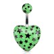 Piercing nombril UV 109 - Cœur vert-pomme avec étoiles noires