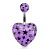 Piercing nombril UV 109 - Cœur lilas avec étoiles noires